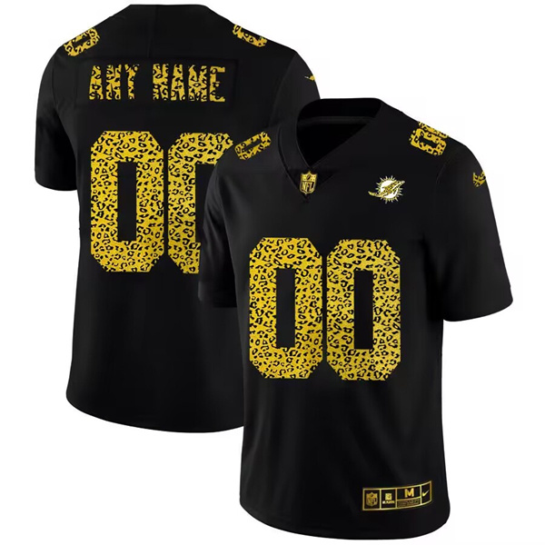 Men's Miami Dolphins ACTIVE PLAYER Custom Black Leopard Fashion Vapor Limited Stitched Jersey Men's Miami Dolphins ACTIVE PLAYER Custom Black Leopard Fashion Vapor Limited Stitched Jersey